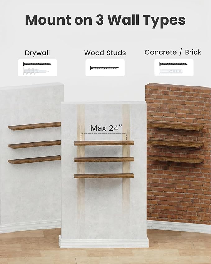 AMADA HOMEFURNISHING 47.2" L Floating Shelves, Wall Shelves Set of 3