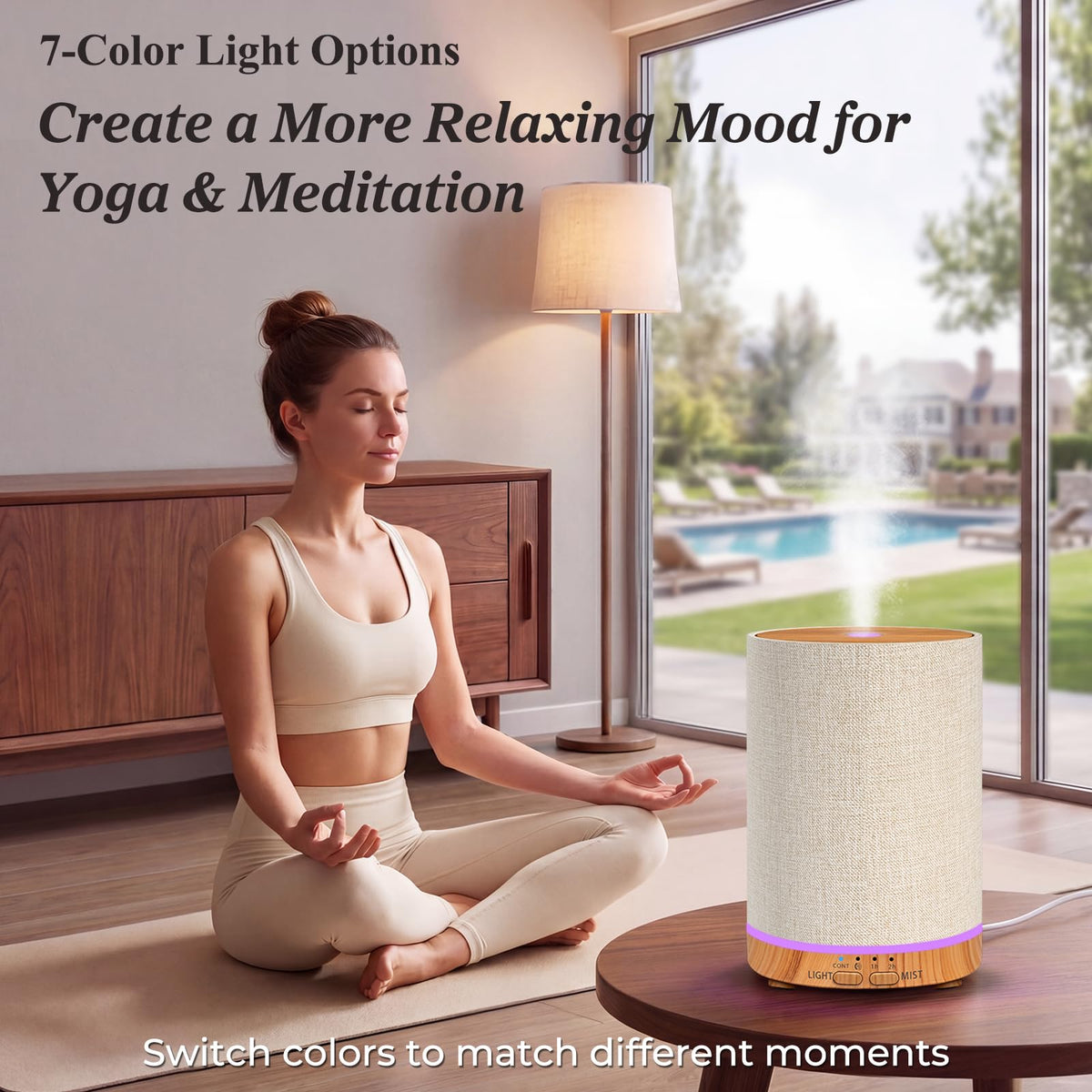 URPOWER 100ML Essential Oil Diffusers for Home with Linen Cover 7 Color Changing Lights, Timer & Auto-Off Scent Diffuser Oil Machine Humidifier Aromatherapy Air Diffusers for Bedroom, Office