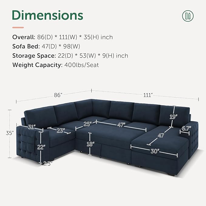 HONBAY Sleeper Sectional Couch