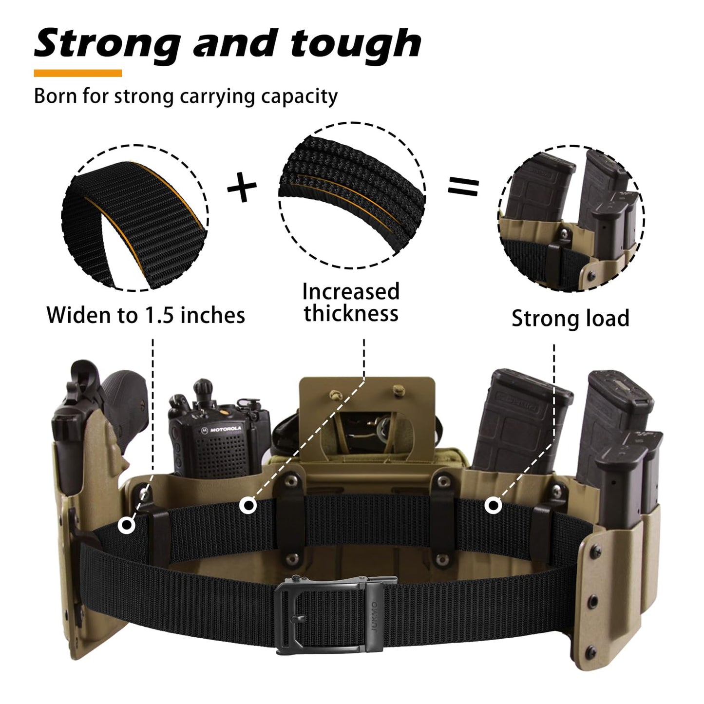 JUKMO Men's Ratchet Tactical Belt, 1.5" Nylon Web Work Belt with Automatic Slide Buckle, Adjustable Trim to Fit (Black, Large)