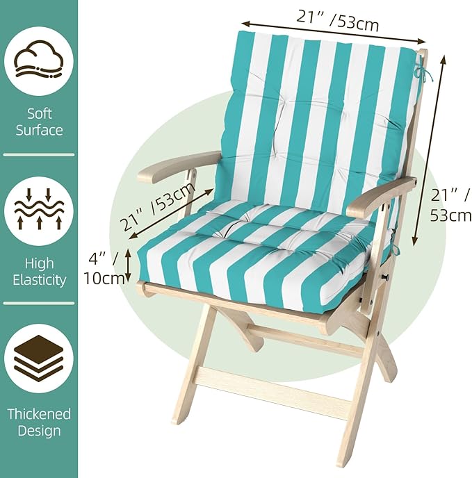 Outdoor Chair Cushions Set of 2, High Back Soft Seat Pad