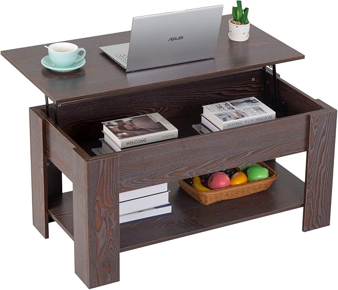 FDW Lift Top Coffee Table with Hidden Compartment and Storage Shelf Wooden Lift