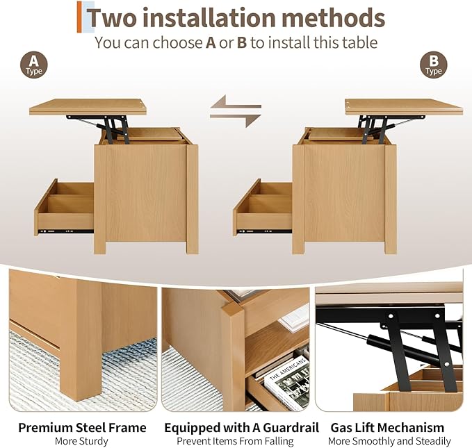 Garvee 40" Coffee Table Lift Top, Converts to Dining Table