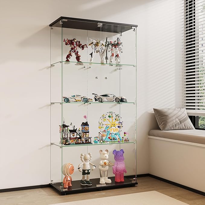 APRILSOUL Glass Display Cabinet 4-Shelf