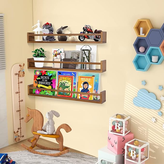 AZSKY Light Walnut Nursery Book Shelves 36 in Floating Wall Mounted Bookshelf