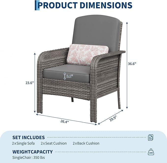 GarveeHome 2-Piece Outdoor Patio Furniture Set, All-Weather Rattan Chairs
