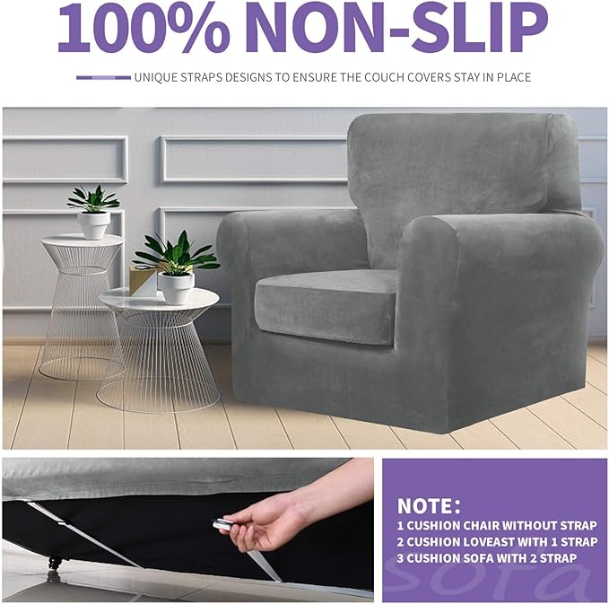 ZNSAYOTX Luxury Velvet Couch Cover 4 Piece Stretch Sofa Covers