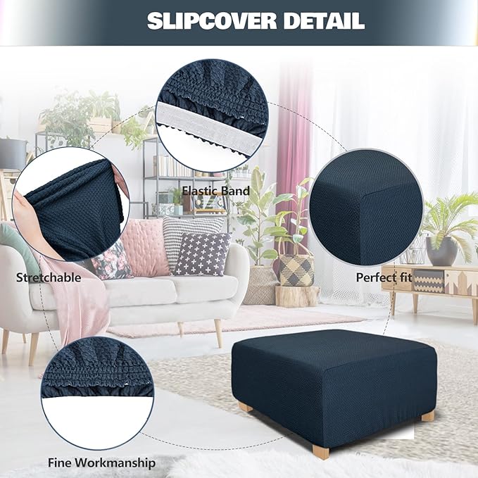 NeColorLife Rectangle Ottoman Cover Jacquard Fabric Ottoman Slipcover Thick