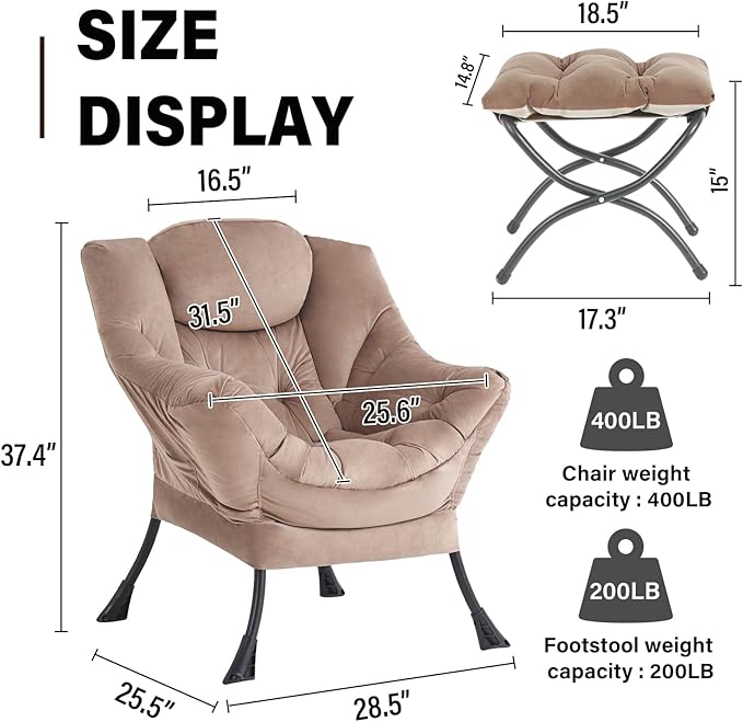 Lazy Chair with Ottoman, Modern Accent Chair Contemporary Sofa Chair with