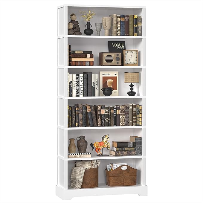 TVU 6-Tier Wooden Bookshelf, 77.2" Tall Farmhouse Style Open Bookcase, 31.5" W