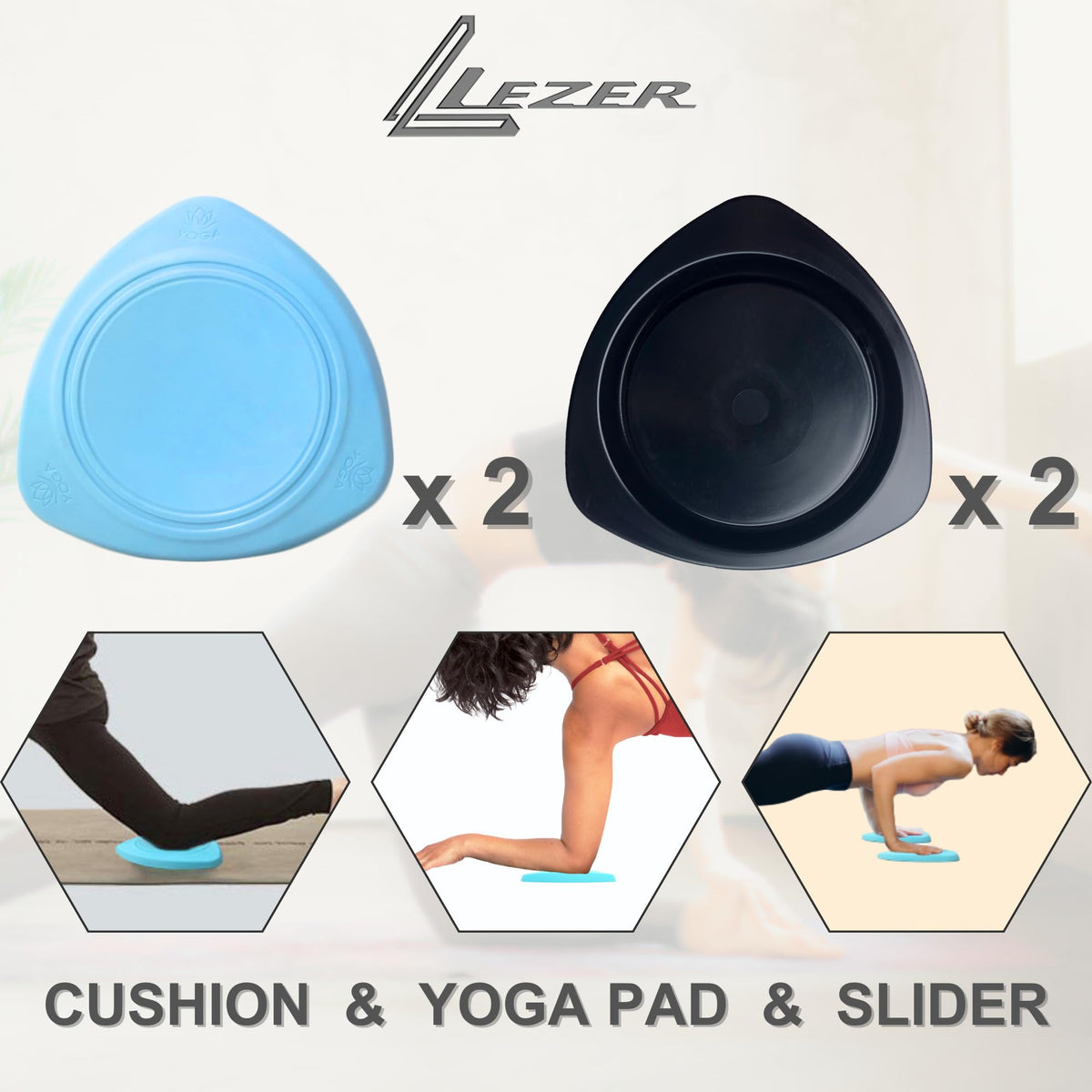 LEZER 2 IN 1 Yoga Knee Pad Slider, Core Gliding Disc, Extra Thick Yoga Mat, Cushion, Wrist Support, Exercise, Home Gym Workout Equipment, Honeycomb Structure, Set of 2