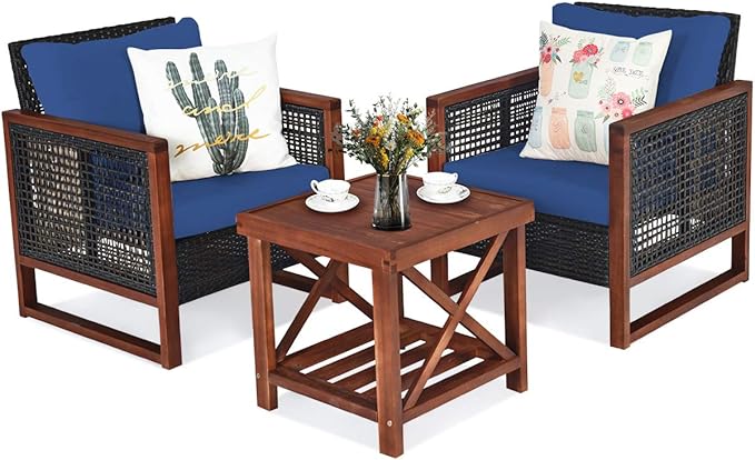 Tangkula 3 Pieces Patio Wicker Furniture Set, Rattan Outdoor Sofa Set