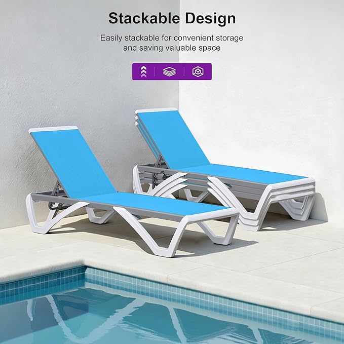 PURPLE LEAF Patio Chaise Lounge Chair Outside Aluminum Plastic Stackable