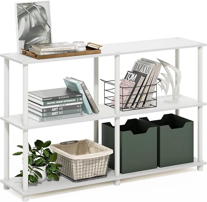 Furinno Turn-N-Tube Storage Shelves, 3-Tier 47.4 Wide Book Shelf, Corner Shelf
