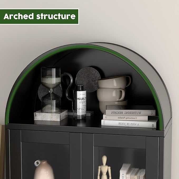 73" Black Metal Arched Display Cabinet