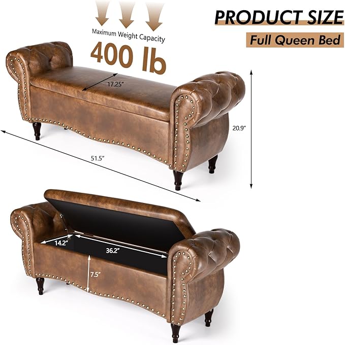 ZZW Storage Ottoman Bench, Tufted Bed Benches