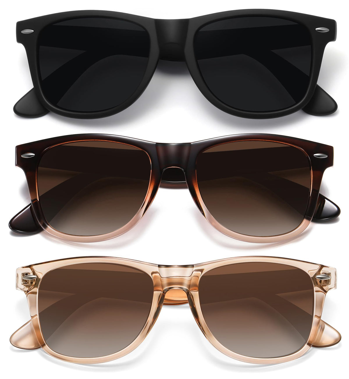 MEETSUN Polarized Sunglasses for Women Men Classic Retro Sun Glasses for Driving UV400 (3 Pack) Black Brown Gradient