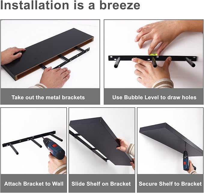 Fixwal Black Floating Shelves for Wall, Bathroom and Kitchen, Wall Shelves for