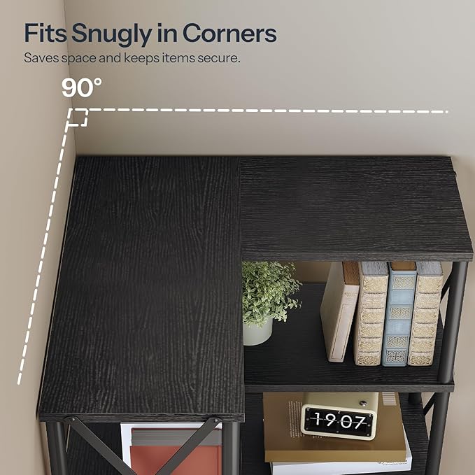 HOOBRO Corner Bookshelf, 6-Tier L-Shaped Bookcase, Industrial Open Display
