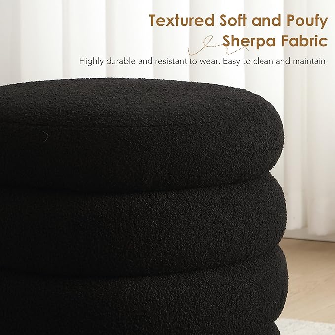Flouki 19.5" Storage Ottoman Round, Vanity Stools