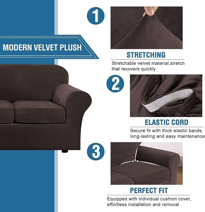 H.VERSAILTEX Modern Velvet Plush 4 Piece High Stretch Sofa Slipcover Sofa Cover