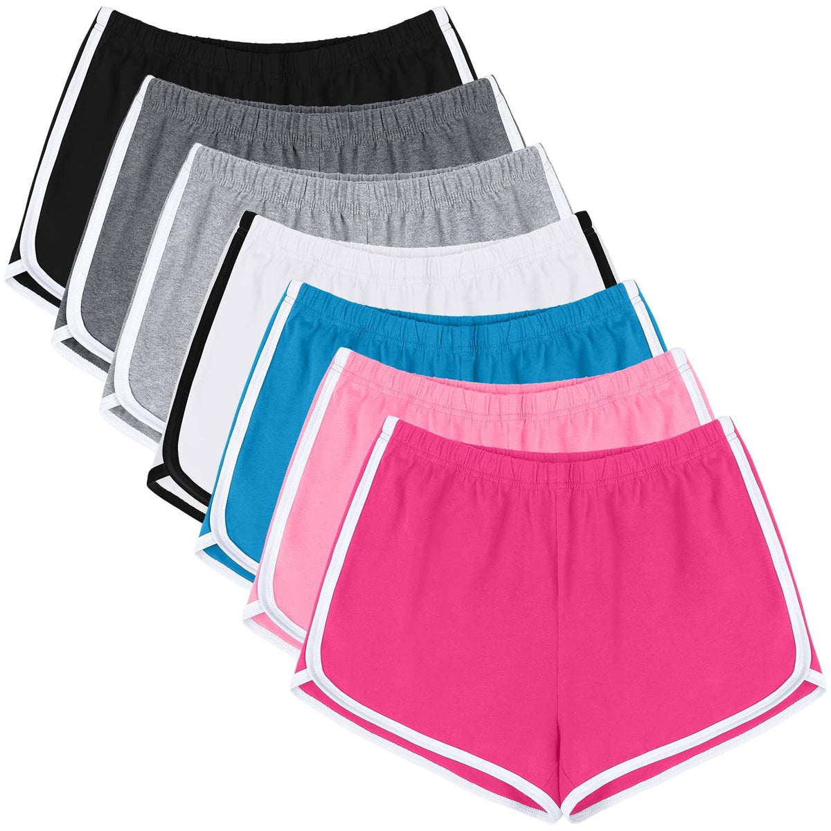 URATOT 7 Pack Womens Cotton Shorts, Dolphin Booty Athletic Gym Sports Shorts for Yoga Lounge Running