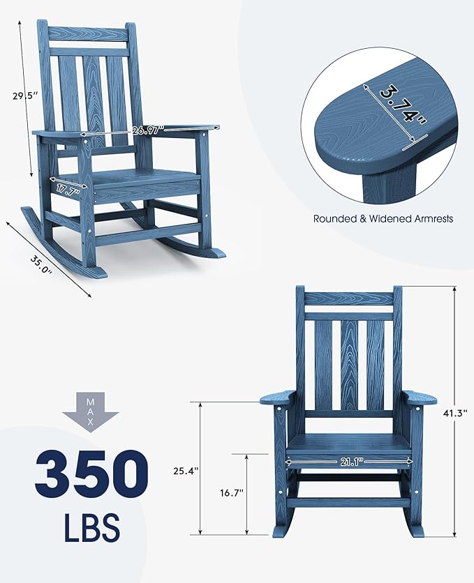 KINGYES Oversized Outdoor Rocking Chair Set of 4, All-Weather Patio Rocking