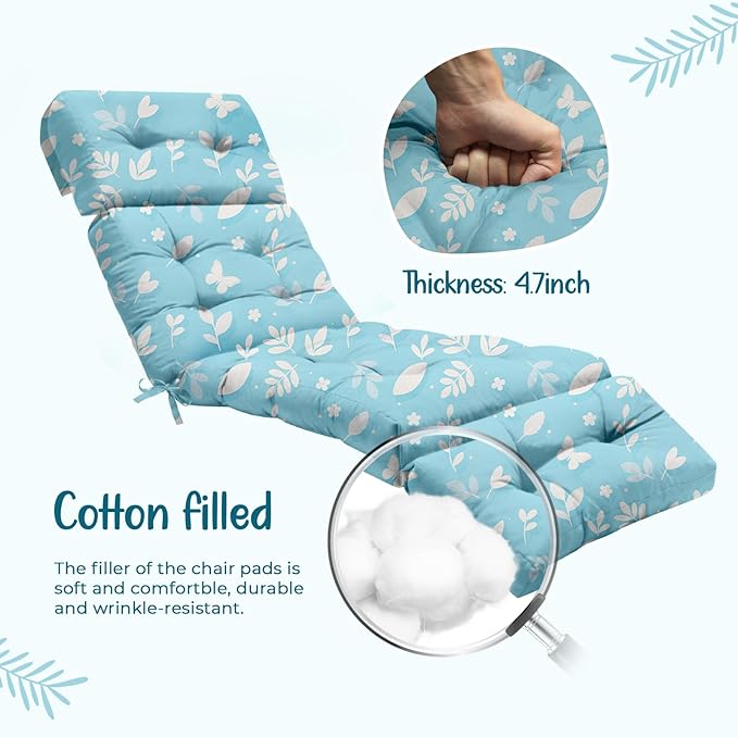 Outdoor Chaise Lounge Chair Cushion 75.1 x 22.8 x 4.7 Inches 100% Waterproof