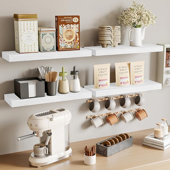 Fixwal White Shelves for Wall, 15.7in Rustic Wood Finish Floating Wall Shelves