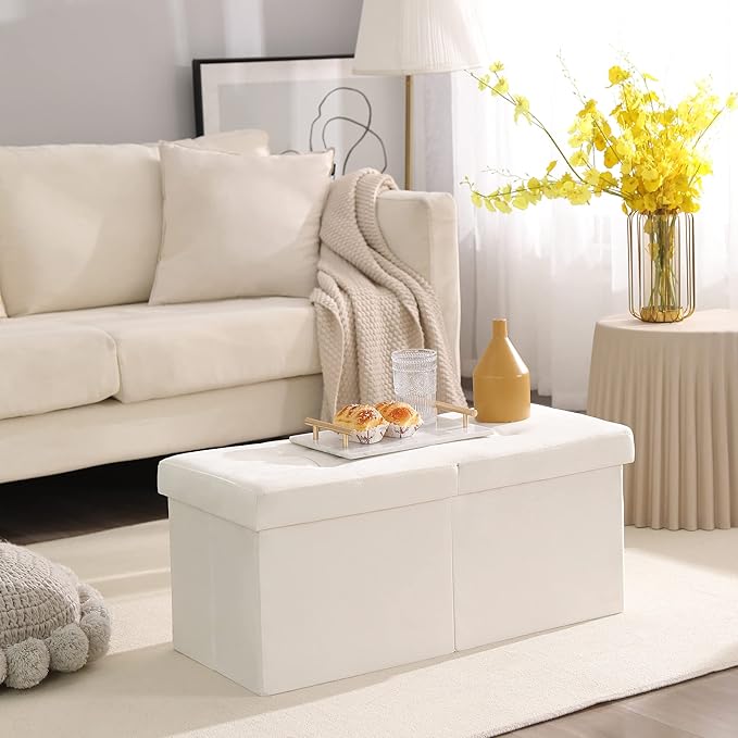 Storage Ottoman Bench Foldable Seat Footrest Shoe Bench End of Bed Storage