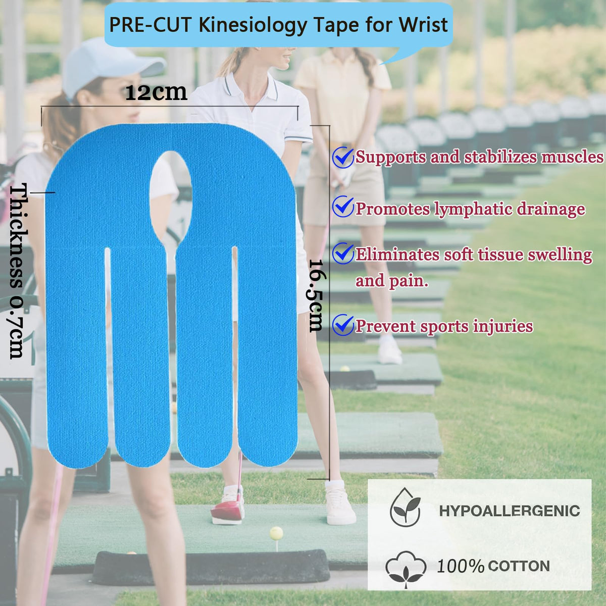 Kinesiology Tape for Wrist Precut, 12pc Waterproof & Breathable Bowling Wrist Tapes, Hypoallergenic Latex-Free Elastic Athletic Tape for Carpal Tunnel, Sports Joints Muscle Support.(Mix)