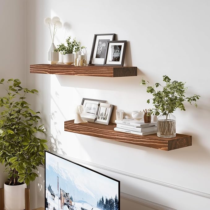 24x8x1.6 inch Floating Shelves Set of 2 – Solid Wood Rustic Brown Wall Mounted