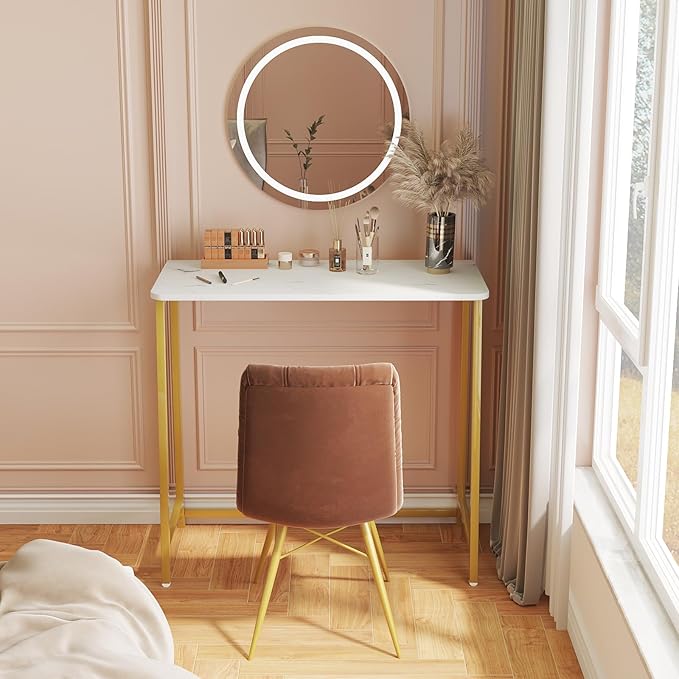 WOHOMO White Faux Marble Folding Desk, 31.5" Small Desk