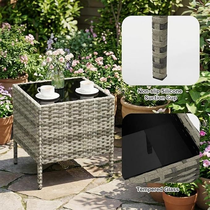 3 Piece Outdoor Patio Furniture Set, All-Weather PE Rattan Wicker Chairs