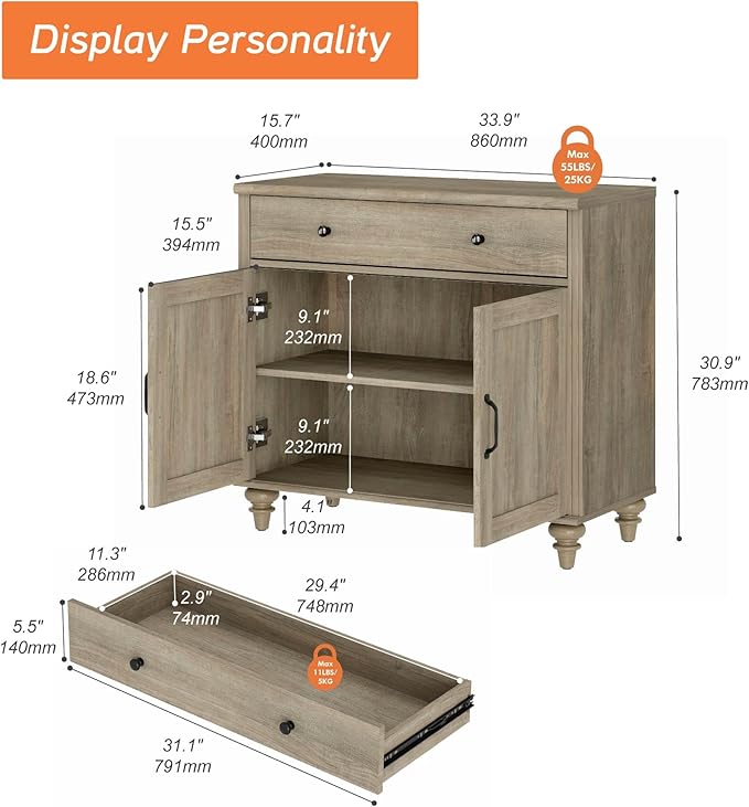 WAMPAT Farmhouse TV Stand for TVs Up to 43 inch, Wood Universal TV Stand