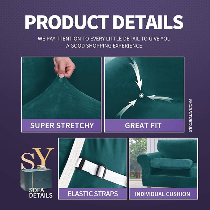 ZNSAYOTX Luxury Velvet Couch Cover 4 Piece Stretch Sofa Covers