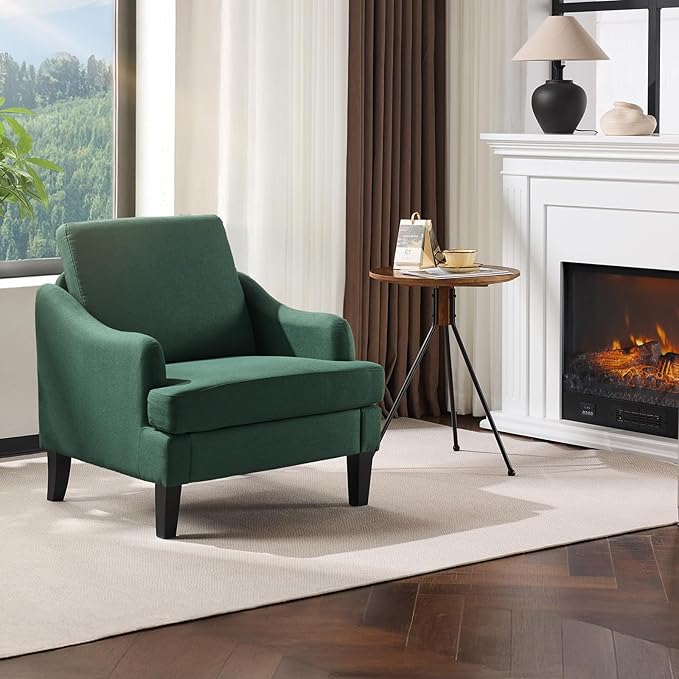 VINGLI Linen Fabric Accent Chair Green, Modern Upholstered Armchair, Comfy Sofa