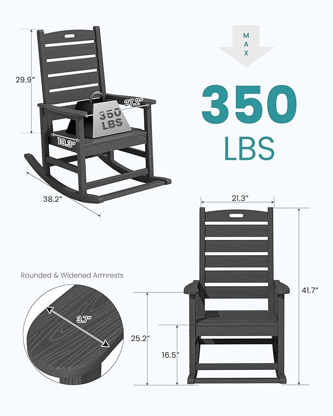 SERWALL Outdoor Rocking Chair, Oversized Rocking Chair