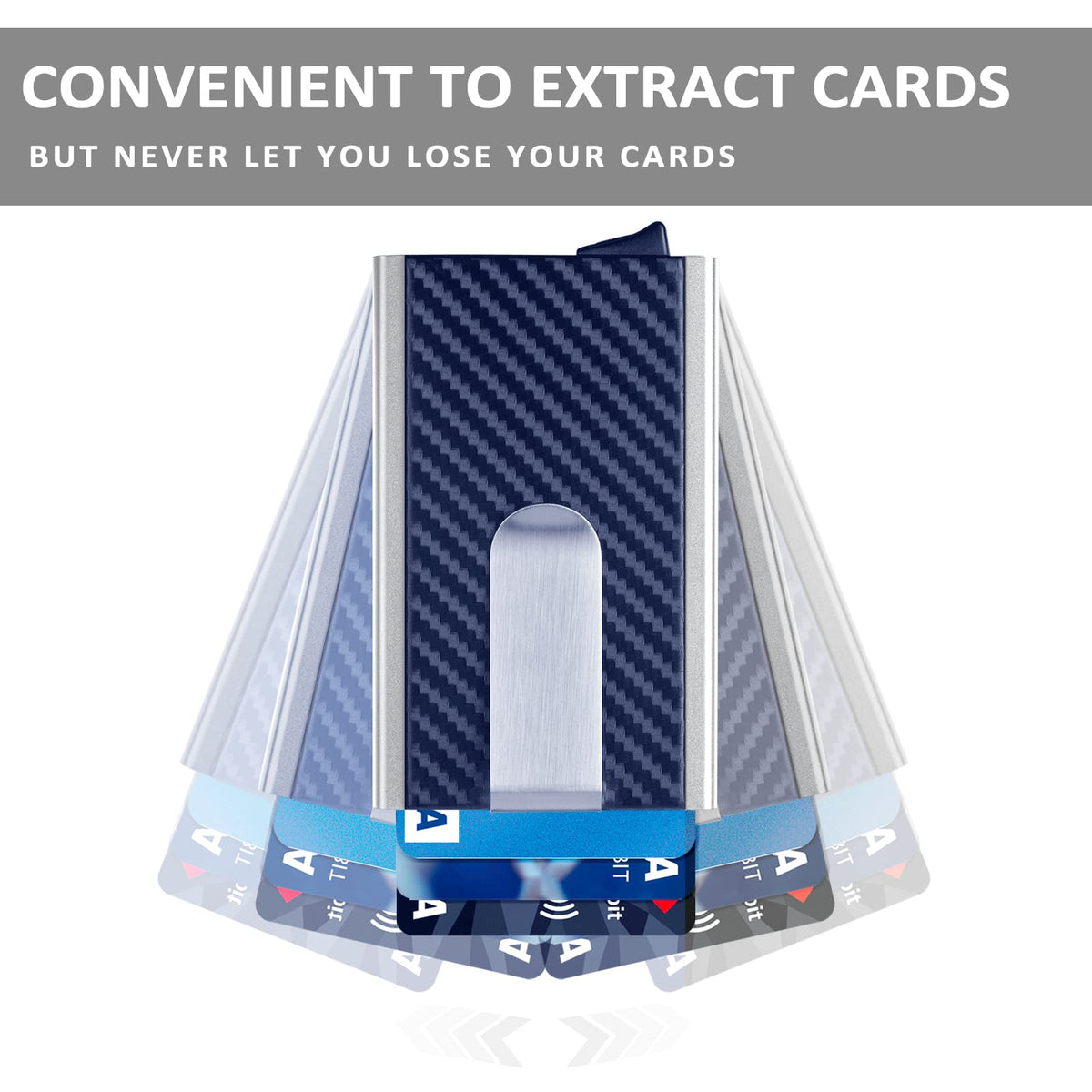 MOSIYEEF Minimalist Wallet for Men - RFID Blocking Card Wallet with Money Clip, Navy Blue, Leather