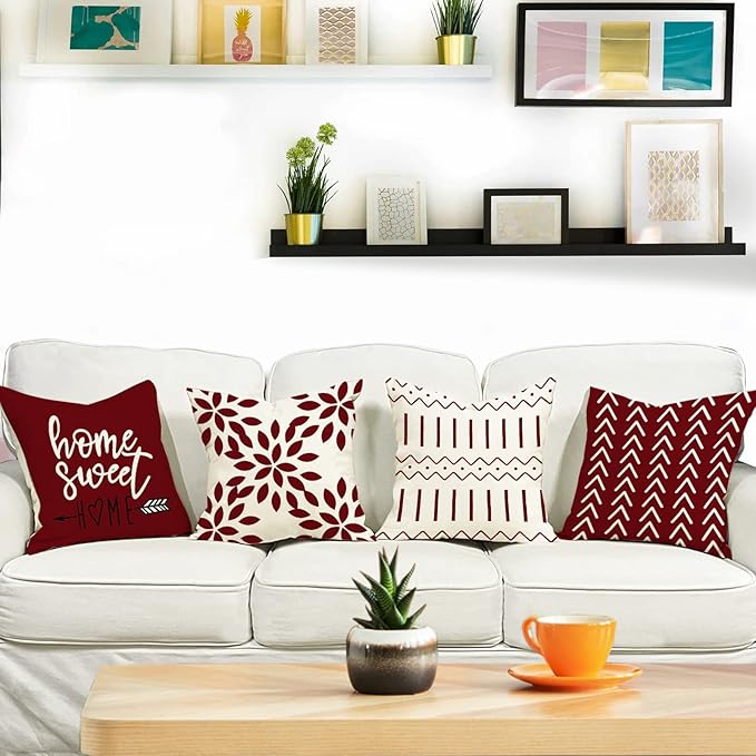 YCOLL Christmas Pillow Covers 16x16 Set of 4, Modern Sofa Throw Pillow Cover