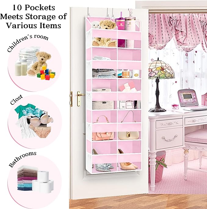 Ofiray-home Pink Over The Door Organizer 5 Tiers, Extra Large Behind Door