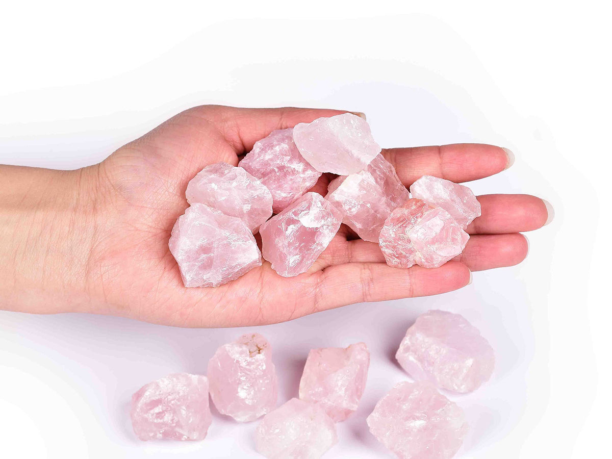 JIC Gem 12-16Pcs 0.7 Lbs Irregular Shape Rose Quartz Crystals and Healing Stones Pink Gemstone Raw Crystal Bulk Unpolished Madagascar Rock Rough Stones