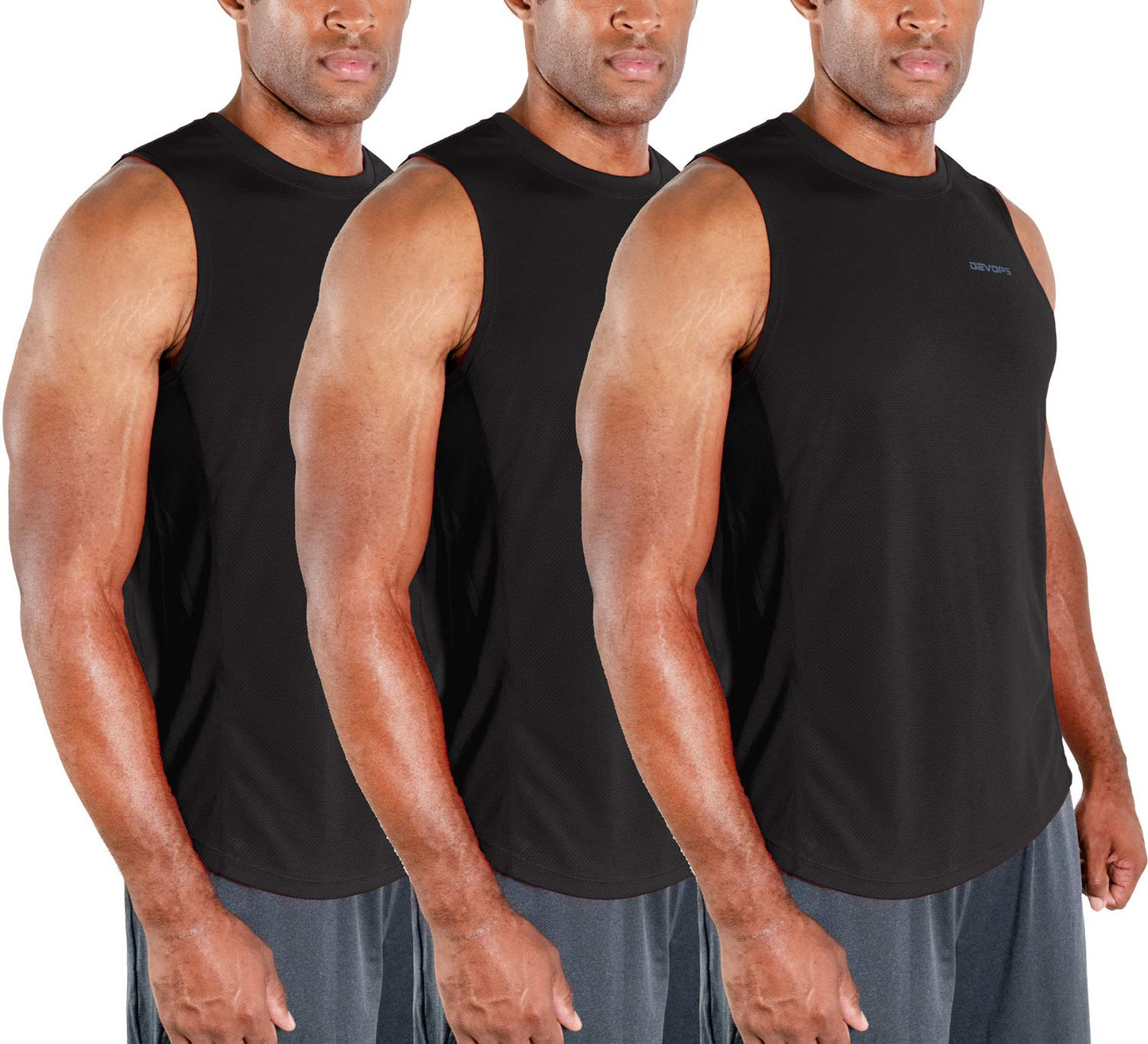 DEVOPS 3 Pack Men's Muscle Shirts Sleeveless Dry Fit Gym Workout Tank Top (3X-Large, Black/Black/Black)
