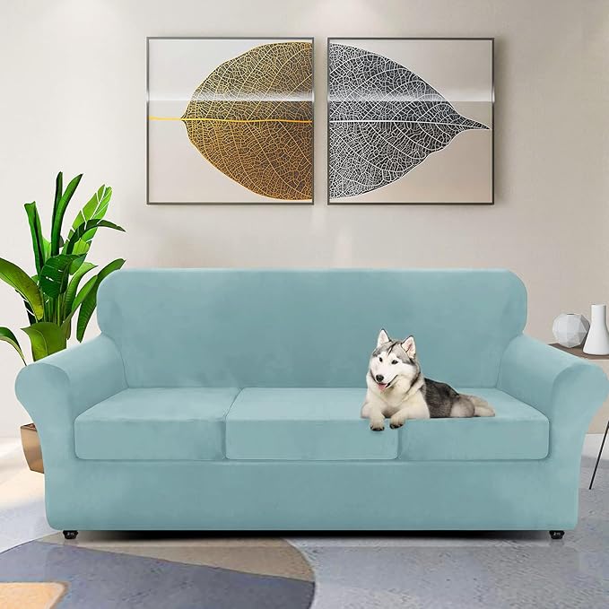 ZNSAYOTX Oversized Velvet Couch Cover 4 Piece Stretch Sofa Covers