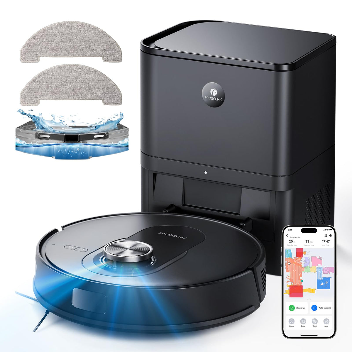 Proscenic Q8 Max Robot Vacuum and Mop with Self Emptying for 60 Days, 5,000 Pa Suction, LiDAR Navigation with Home Mapping, 200 Min Run, Auto Self-Charging, WiFi APP Control for Floor