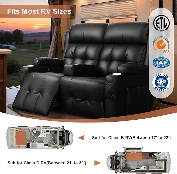 RV Loveseat Recliner Sofa, Massage Wall Hugger Reclining Couch