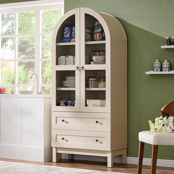 IFGET 71" Tall Arched Kitchen Pantry Cabinet, Wood Kitchens Storage Cabinets