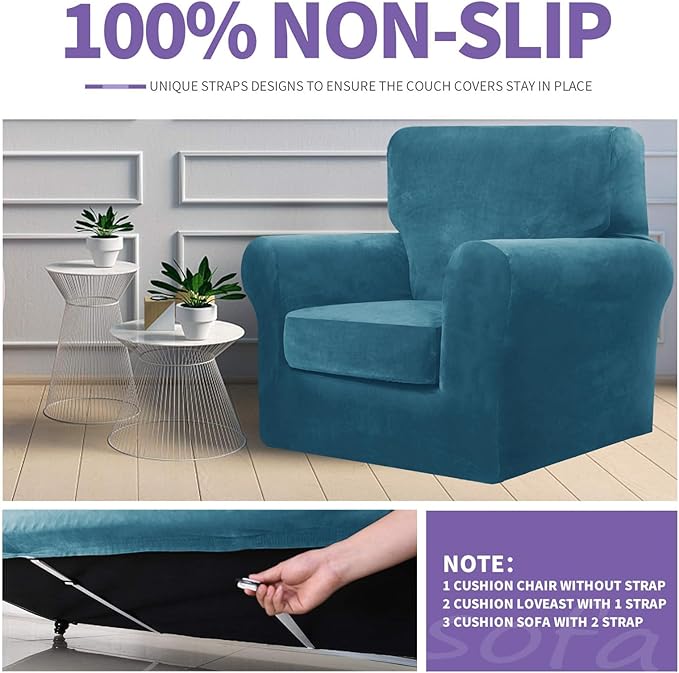 ZNSAYOTX Luxury Velvet Couch Cover 4 Piece Stretch Sofa Covers