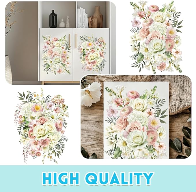 6 Sheets Vintage Flower Rub on Transfer Life in Full Bloom Furniture Transfers