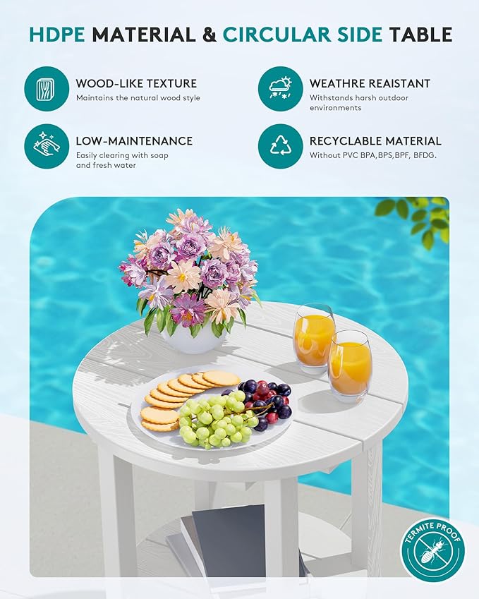 SERWALL Round Outdoor Side Table, HDPE Small Adirondack End Table, 2-Tier Patio